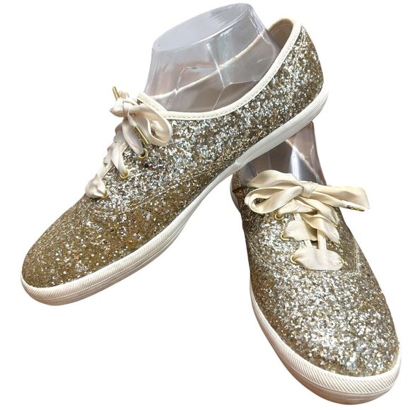 KATE SPADE KEDS Collab Silver Glitter Sparkle Sneakers Size 9 - Picture 1 of 11